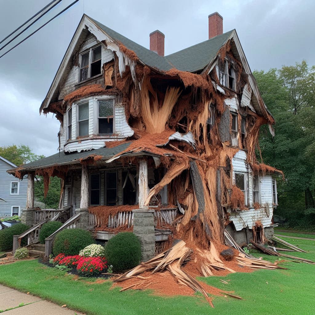 Signs Your Mckinney Home Needs a Tree Inspection Blog Article - Tree with visible damage, including broken branches and signs of disease near an Mckinney home